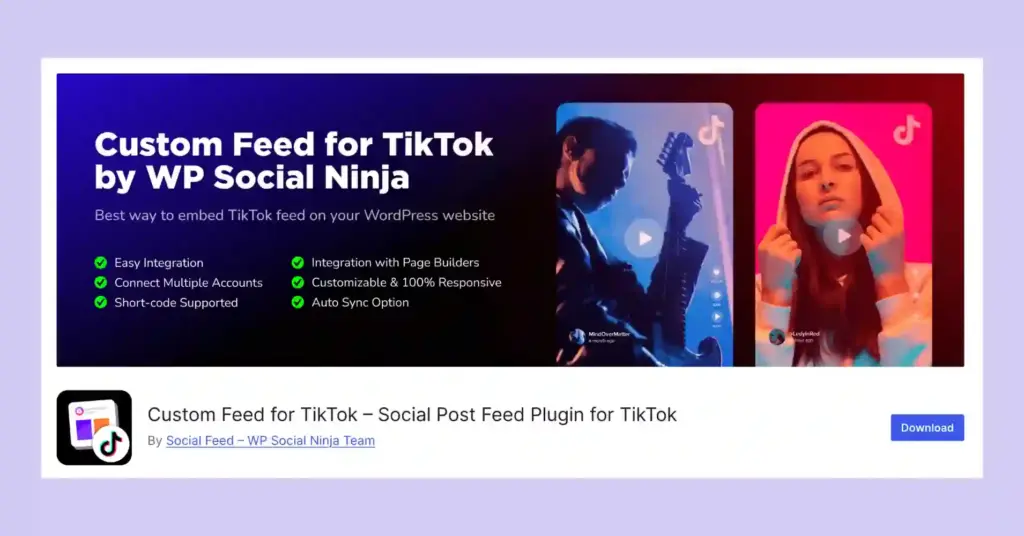 Custom TikTok Feed for TikTok by WP Social Ninja