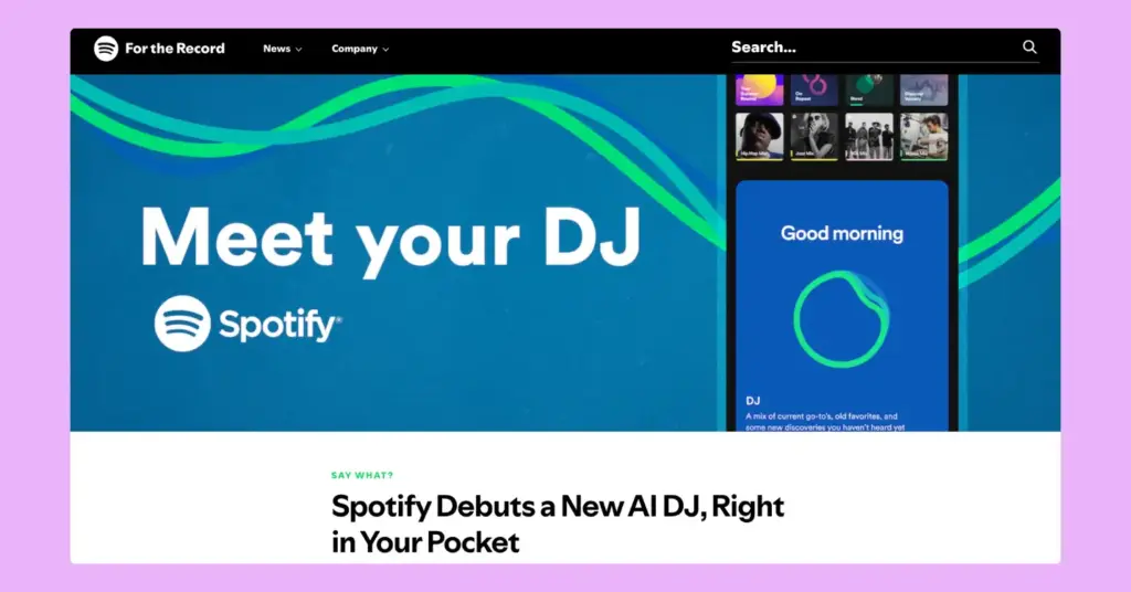 The AI DJ feature of Spotify for suggesting customized music tracks to increase Ecommerce sales