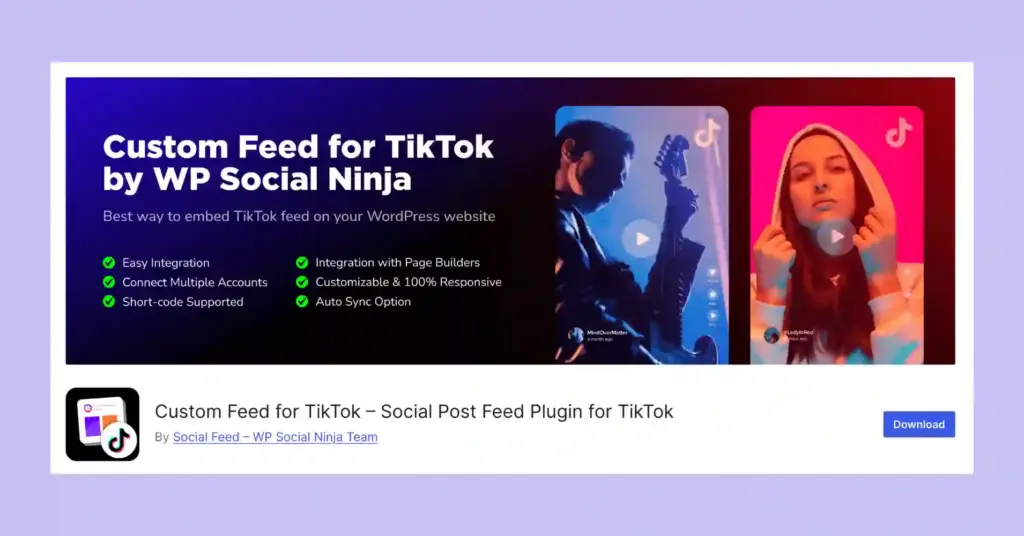 Custom Feed for TikTok by WP Social Ninja