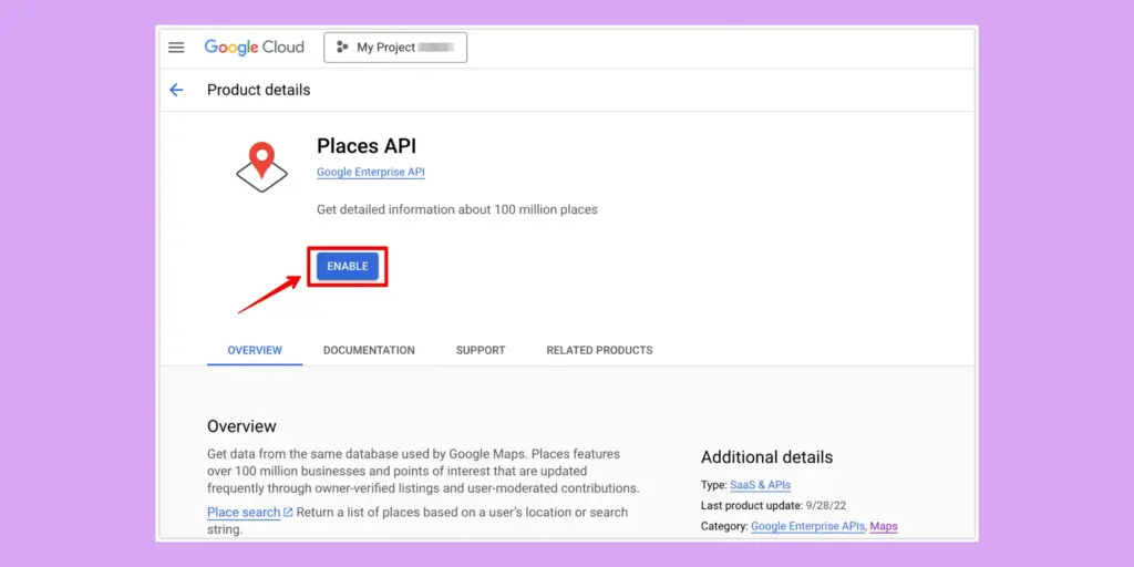 enable places api button