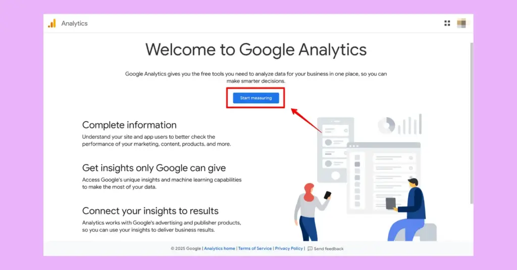 Google Analytics homepage from where to get started to create an account for your business