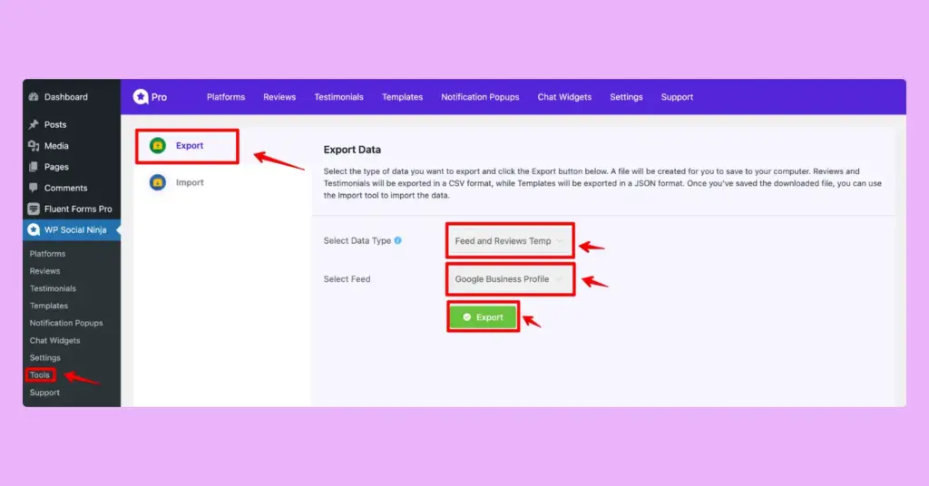 Export any template with WP Social Ninja 3.16.0