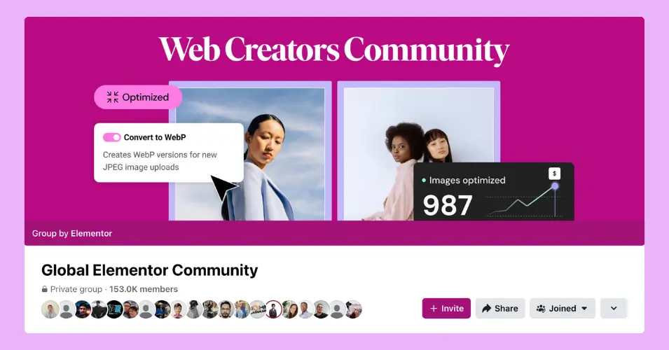 Official Facebook group of Elementor users named Global Elementor Community