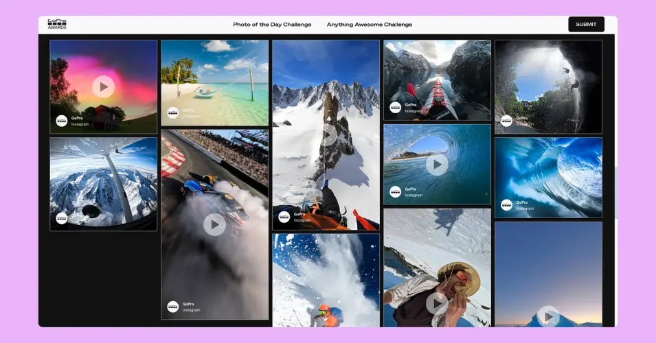 Photo of the day page of GoPro, where the brand integrated its Instagram feed