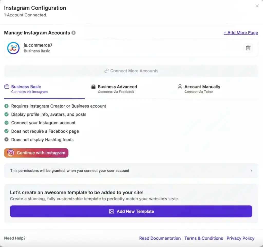 instagram configuration for instagram hashtag wall
