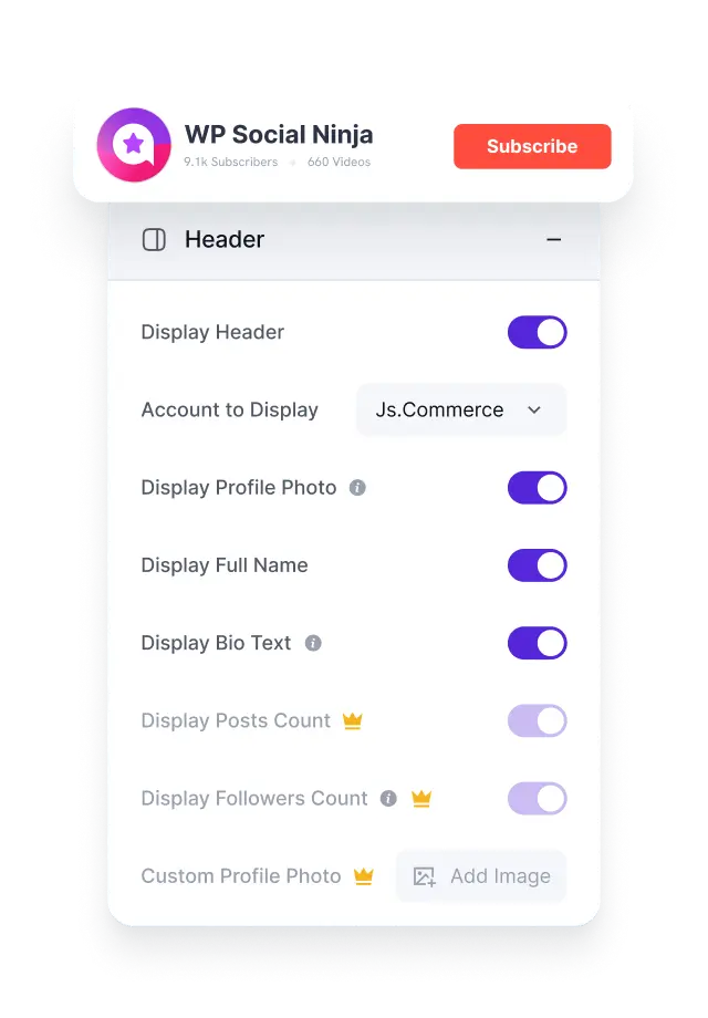 social feeds features header settings