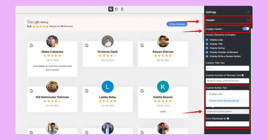adding custom reviews form url or id with wp social ninja 3.17.0