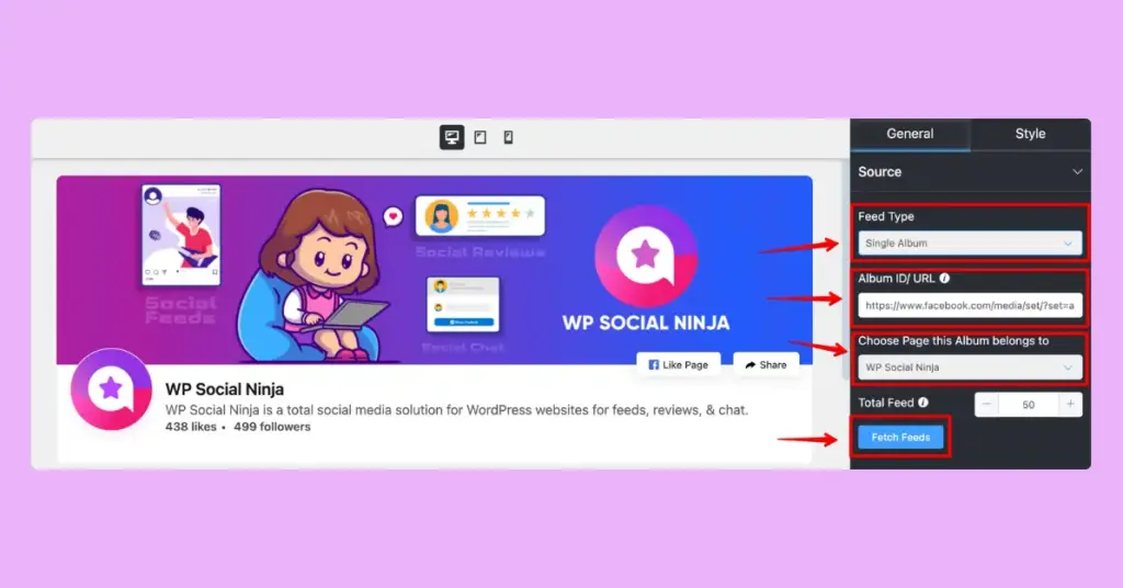 adding single photo album with wp social ninja 3.17.0