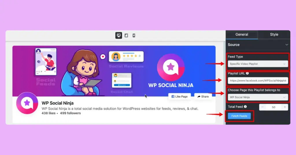 adding specific video playlist with wp social ninja 3.17.0