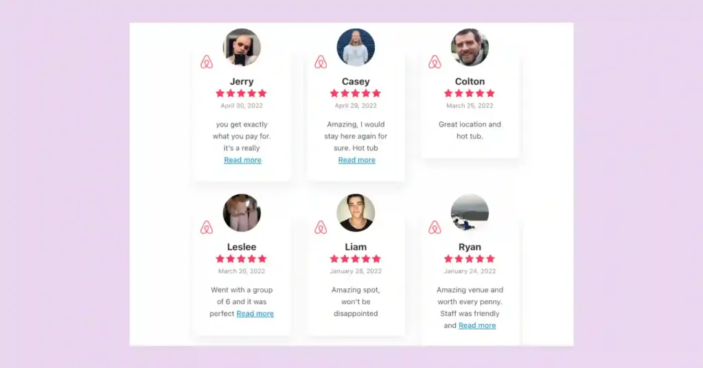 Airbnb reviews on website