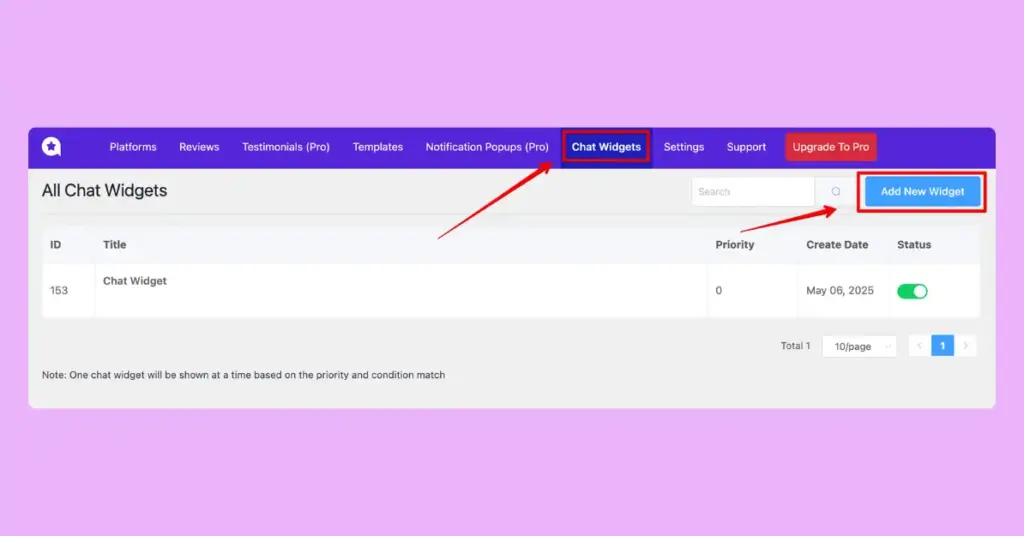 chat widgets section of wp social ninja