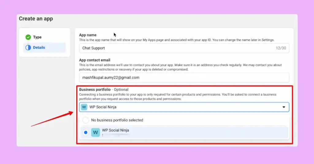 Connecting the Meta Business Portfolio while setting up the WhatsApp Business API