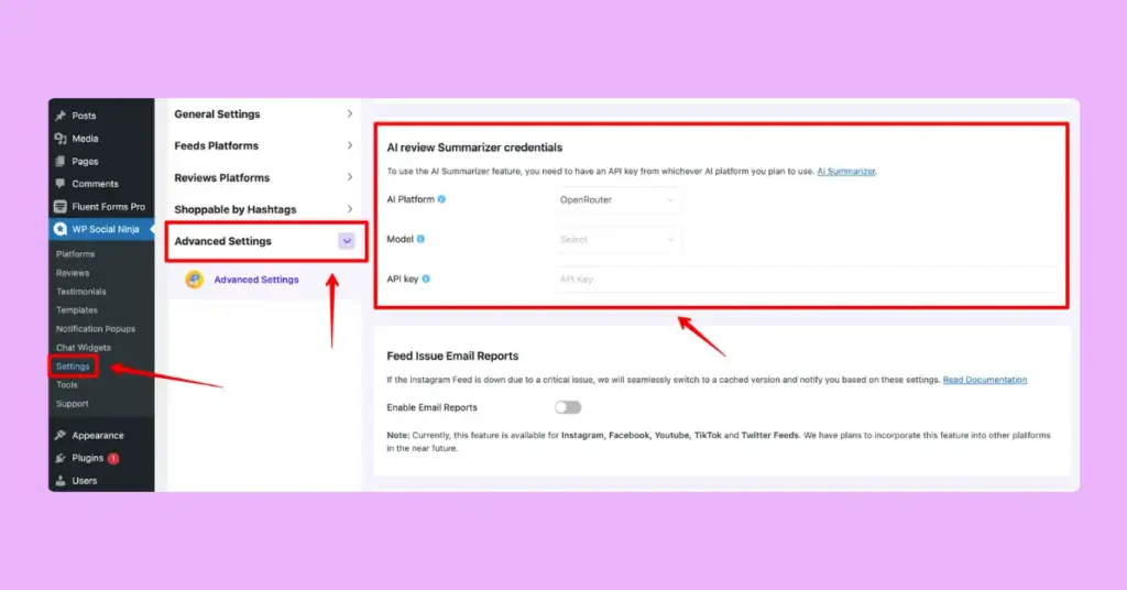 Credentials for the AI review summarizer