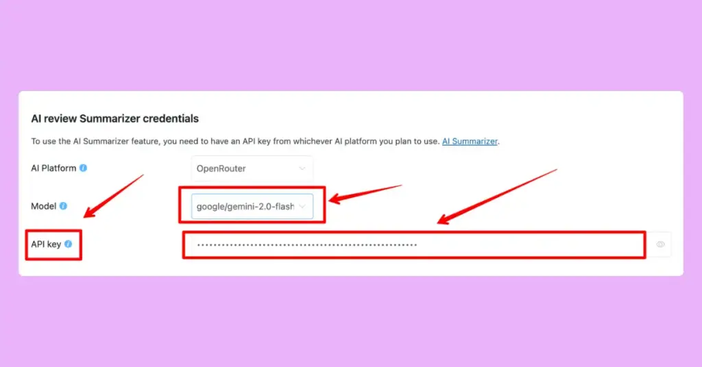 Provided credentials for the AI review summarizer