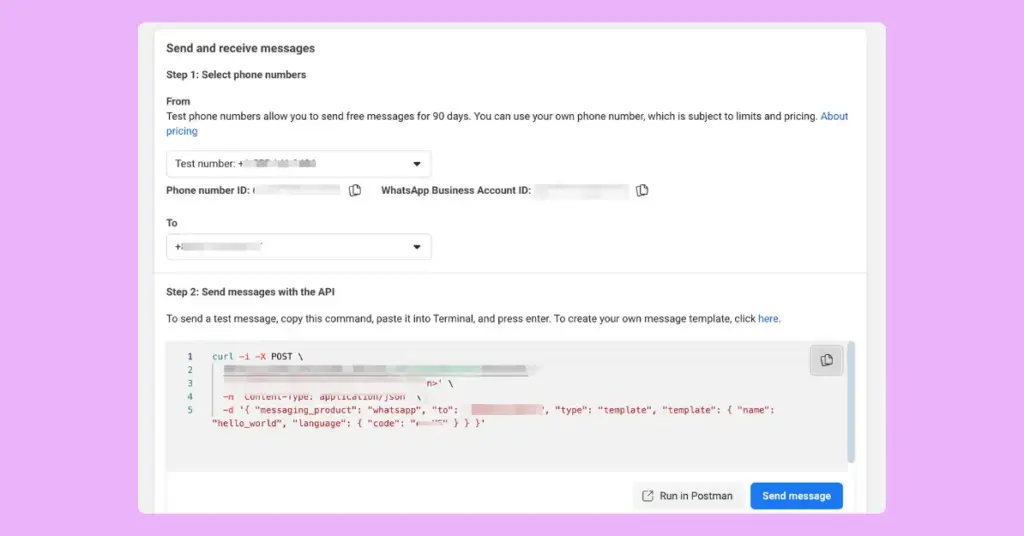 Test WhatsApp Business API within the Meta Developers