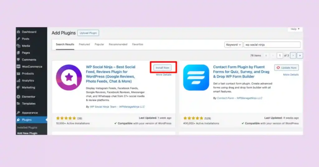 Install WP Social Ninja