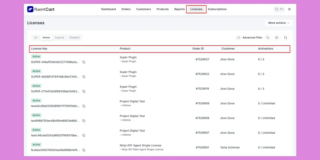 licenses fluentcart