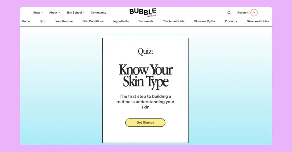 Quiz by Bubble Skincare for personalized product recommendation