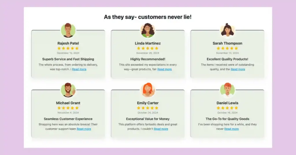 Add reviews on website