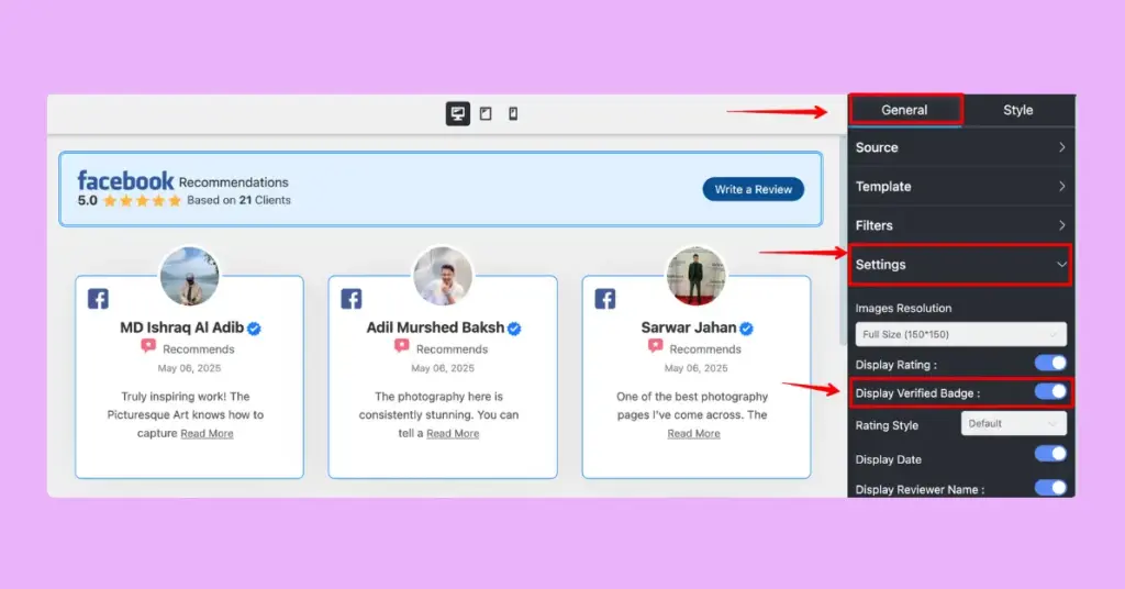 Display review badge option for your reviewers with WP Social Ninja 3.19.0