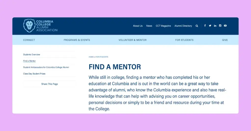 Alumni Mentoring Program of the Columbia University