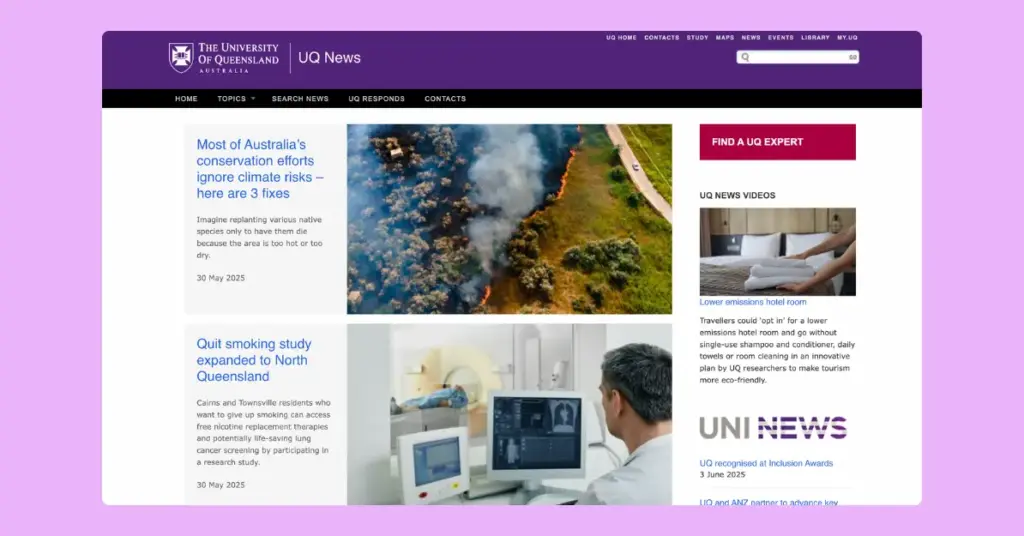 The blog page of the University of Queensland to share the latest news to provide value to the students and improve enrollments in the future.