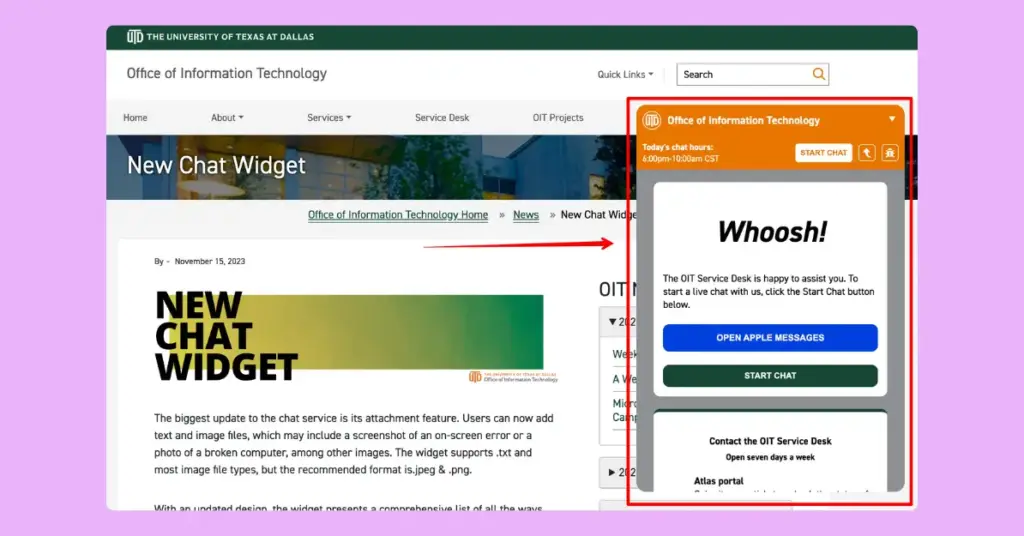 Chatbot of the University of Texas