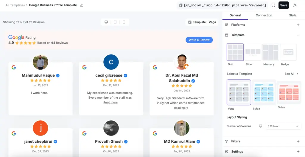 customize google reviews with wp social ninia