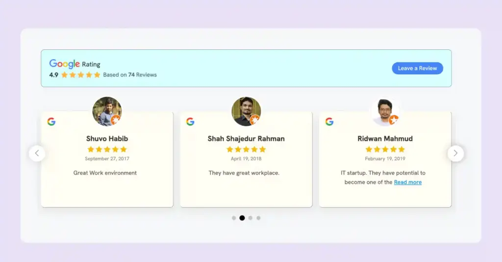 google review on website preview