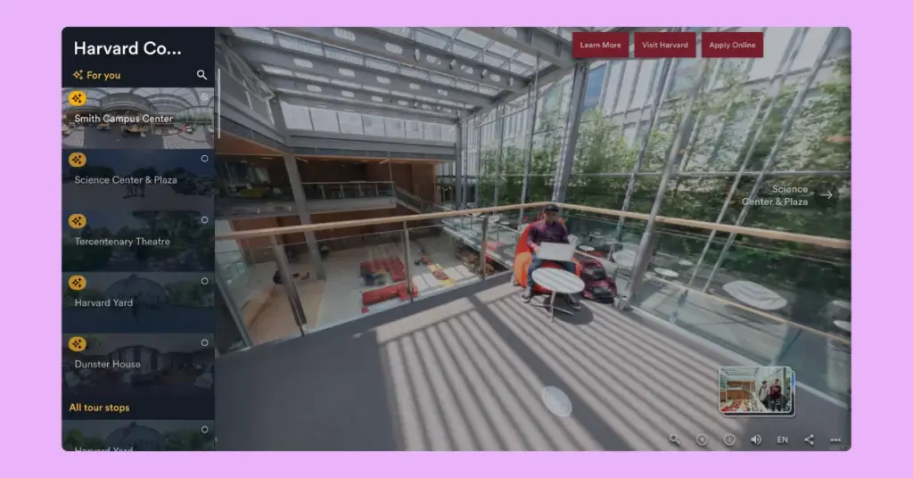 VR tour of the Harvard University to increase their student enrollment