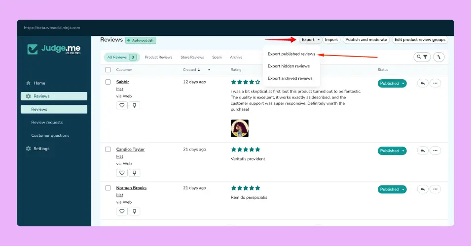 How to export WooCommerce reviews from Judge.me