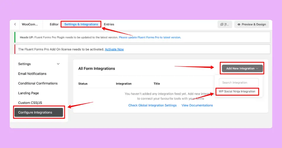 Fluent Forms integration with WP Social Ninja