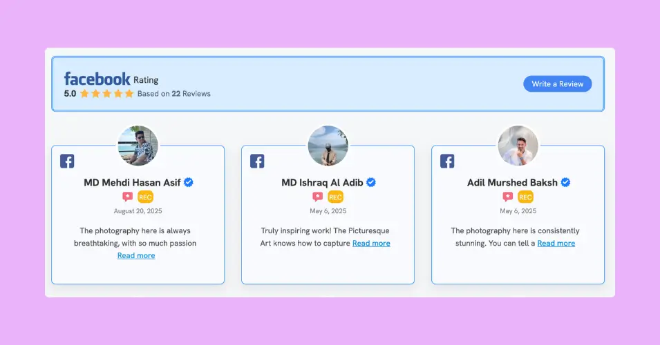 Verified reviewer badge example for Facebook reviews