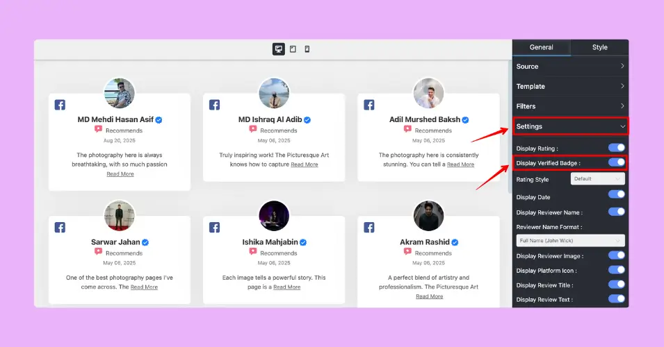 Verified reviewer badge feature of WP Social Ninja