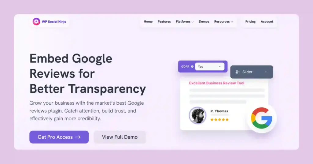 wp social ninja embed google reviews