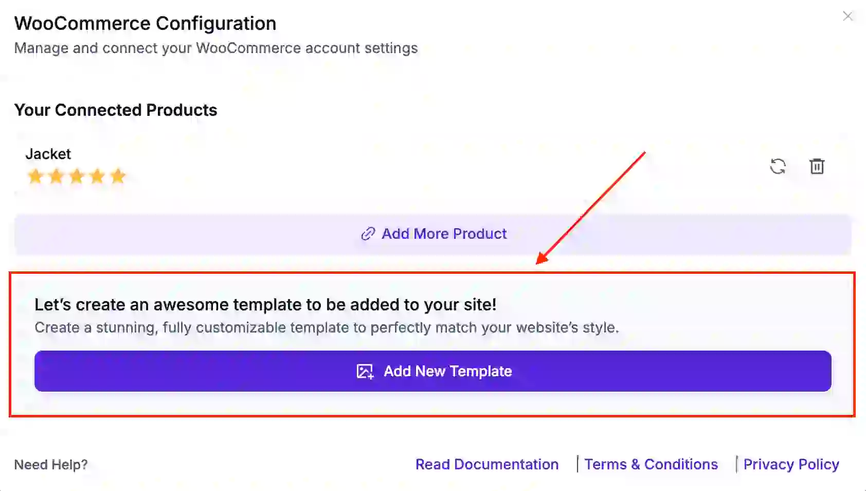 Clicking the Add New Template button in WP Social Ninja opens the WooCommerce reviews customization panel.