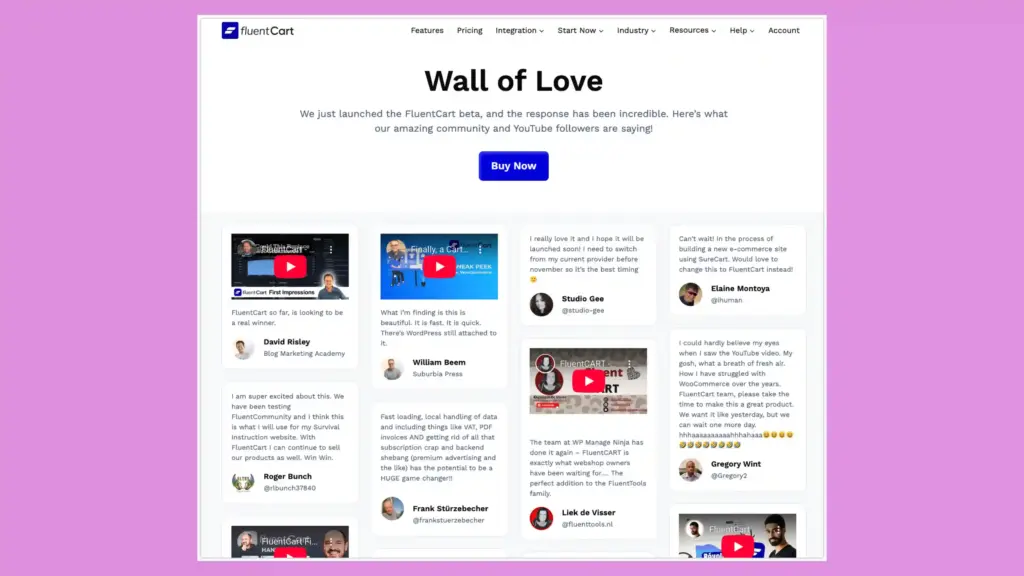 Dedicated testimonial page
