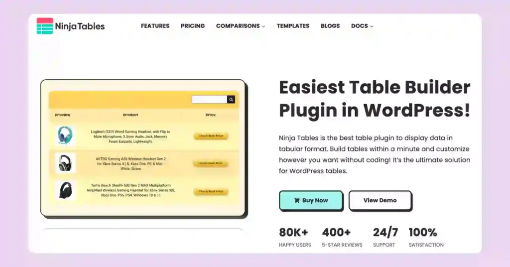 ninja tables easiest table builder plugin in wordpress
