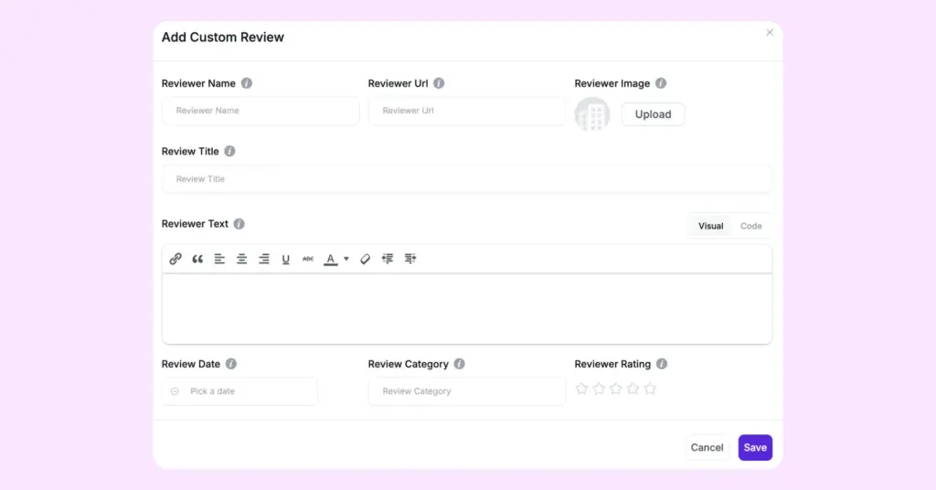 add custom reviews details