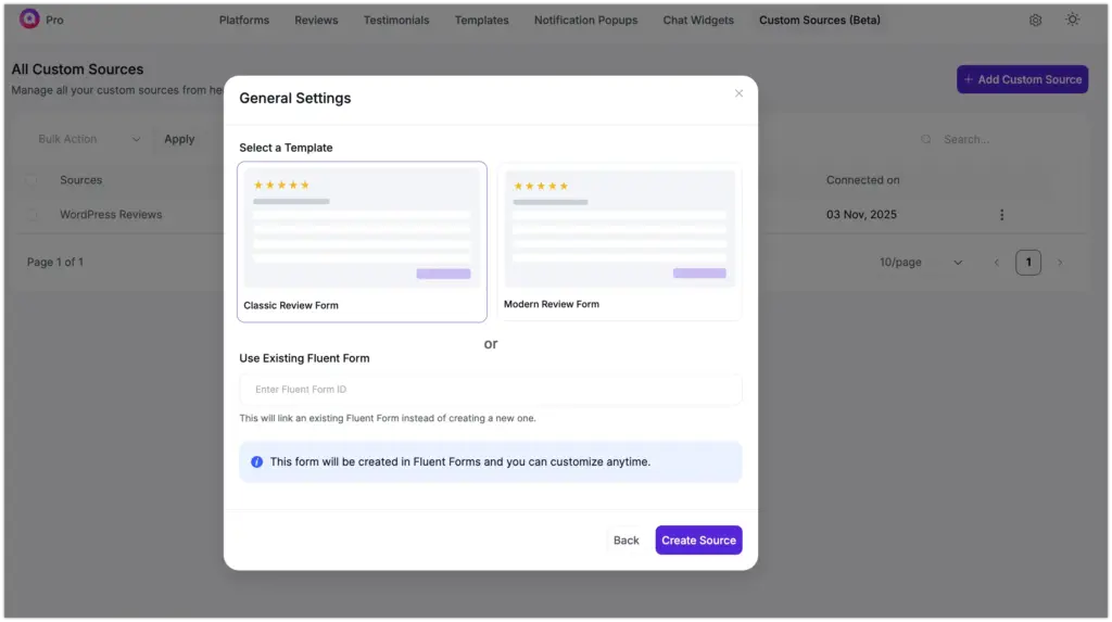 custom reviews with fluent forms