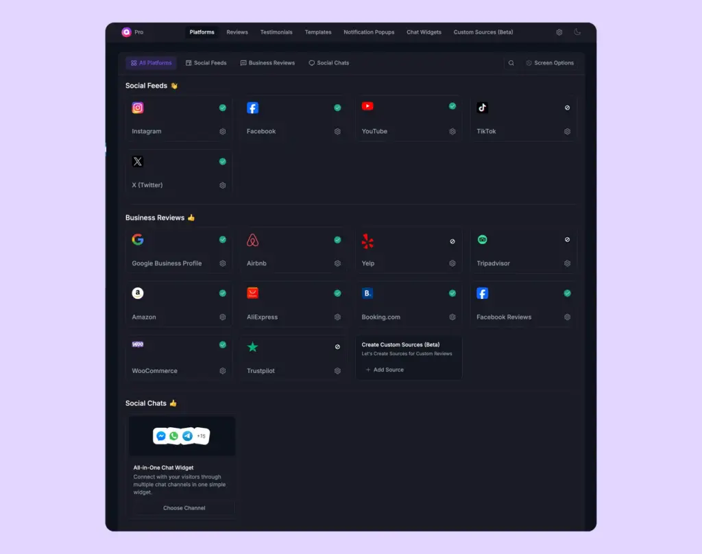 dark mode WP Social Ninja
