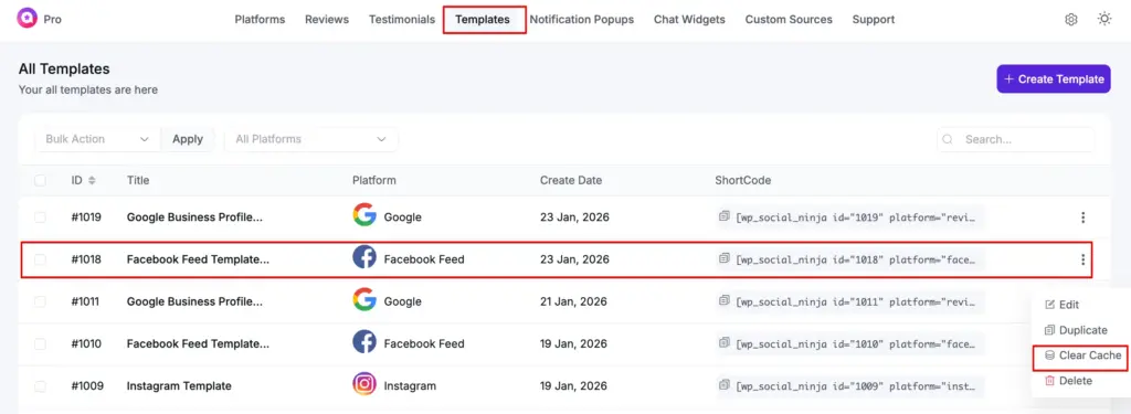clear cache specific feed template