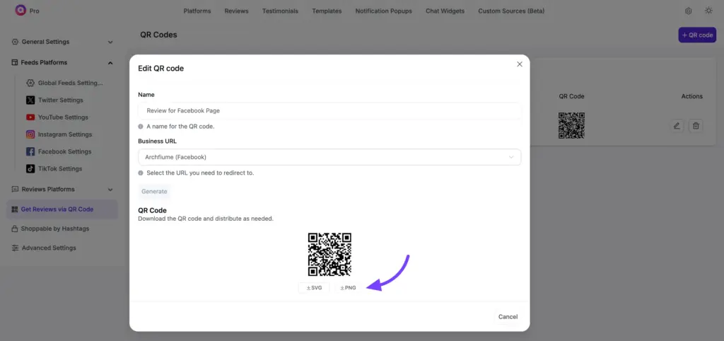 qr code reviews collection with WP Social Ninja