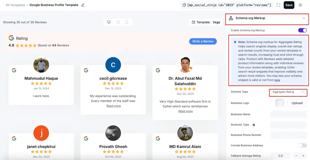 schema markup aggregate rating