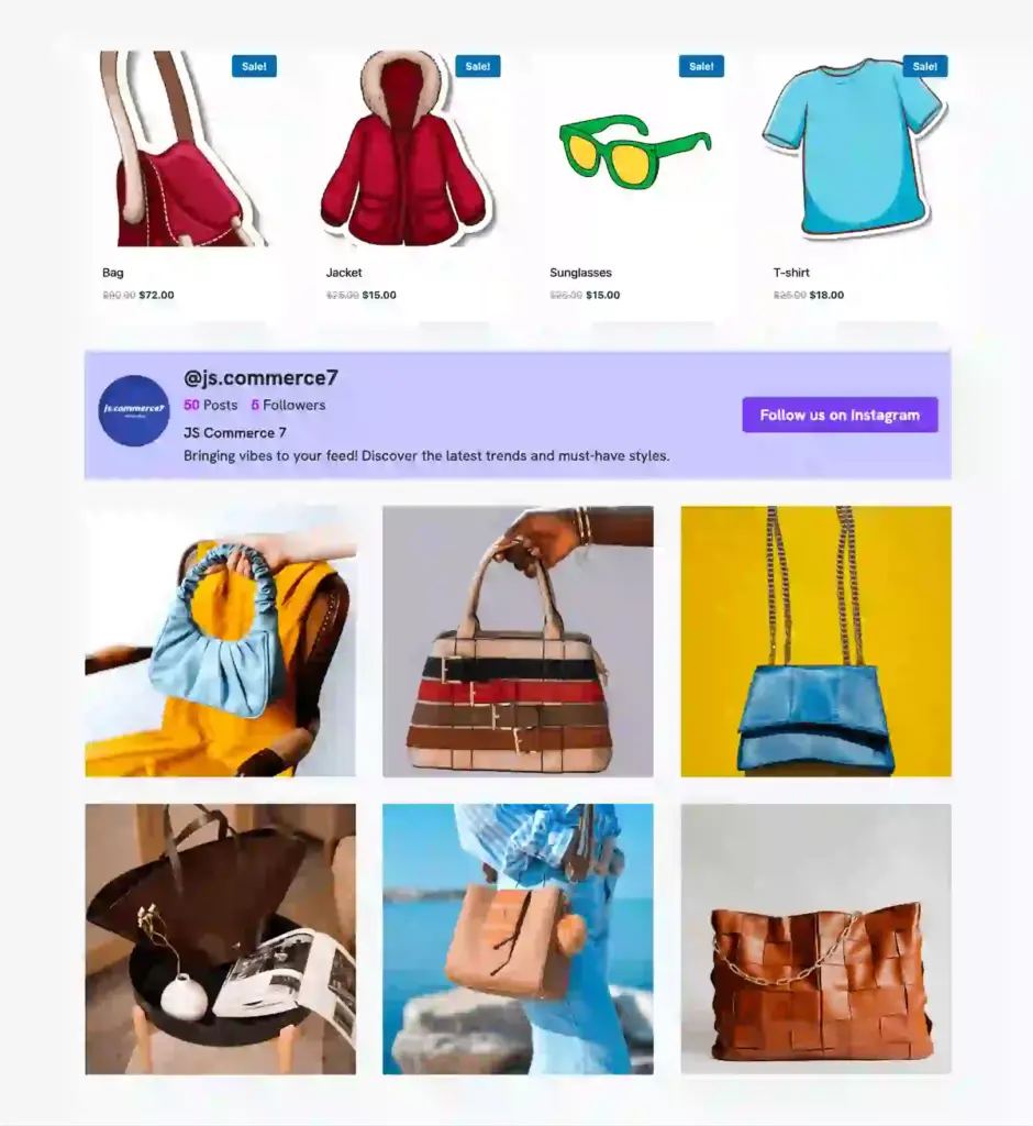 Example of a shoppable Instagram feed displayed on an eCommerce product page