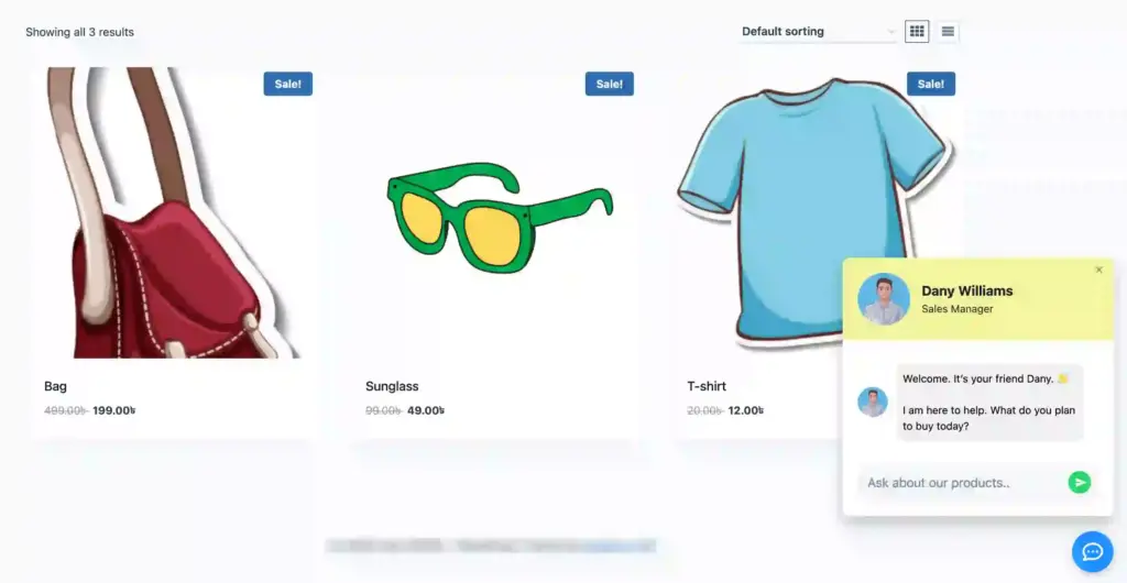 Customer support chat widget on an eCommerce store product page