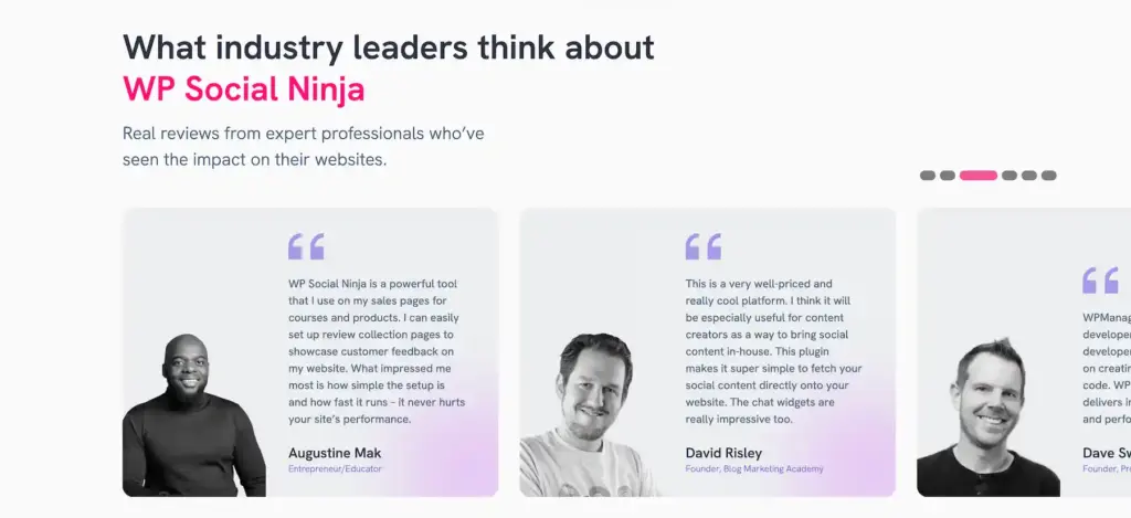 Example of testimonials displayed on an About Us page