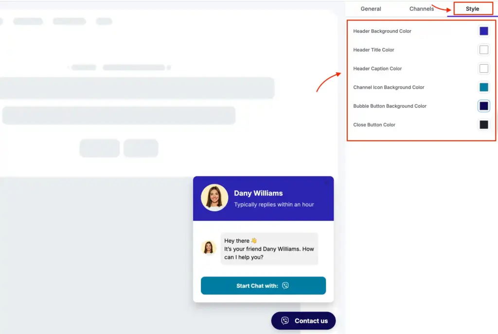 Customize Viber chat widget colors and style settings