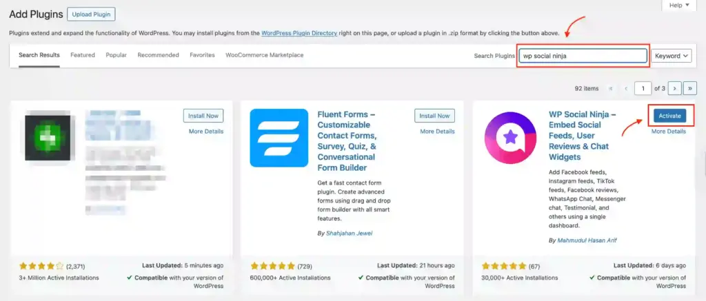 Install WP Social Ninja plugin from the WordPress plugin directory
