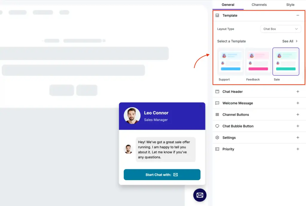 Choose a prebuilt Viber chat widget template in WP Social Ninja